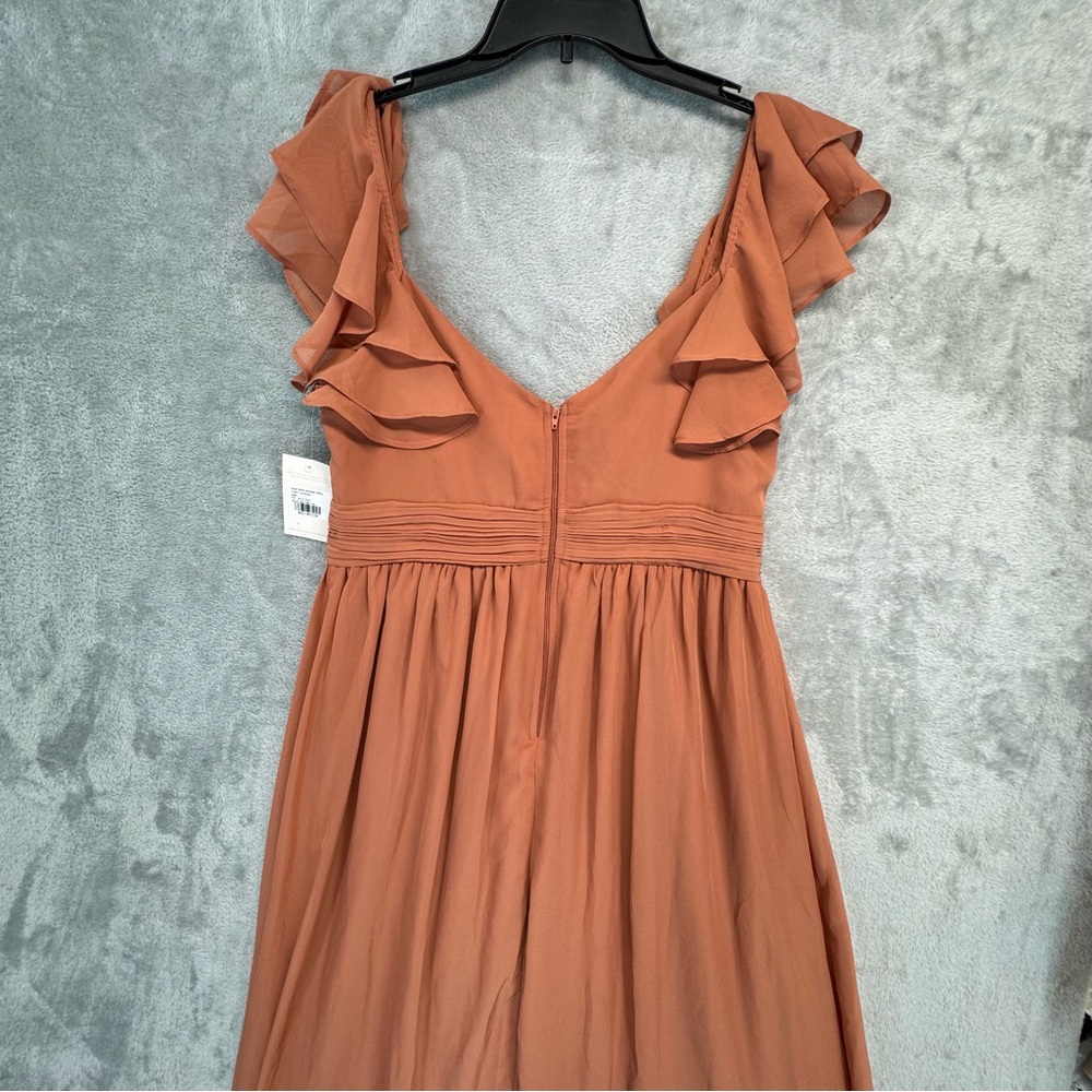 BIRDY GRAY Michelle Dress Chiffon Terracotta Elegant Ruffled  Bridesmaid Size L - Picture 9 of 9